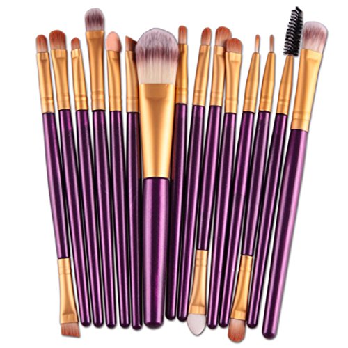 15 pcs Brush Sets,Eye Shadow Foundation Eyebrow Lip Brush Makeup Brushes (Purple)