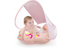 COYONCE Swimming Ring with Canopy, Baby Swimming Float with Removable SPF 50+ Sun Canopy, Adjustable Baby Swimming Ring Seat, Detachable Anti Rollover Airbag