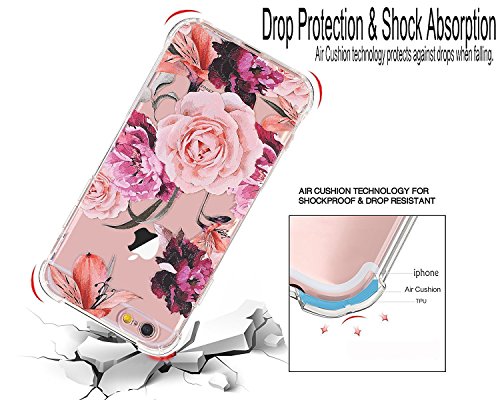 iPhone 6 6S Case with flowers, LUOLNH Slim Shockproof Clear Floral Pattern Soft Flexible TPU Back Cover [4.7 inch] -Purple Rose