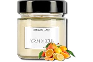 CERERIA DEL ROSSO Candela Profumata Cera di Soia 100% Naturale Aromaterapia Profumo Intenso Fino a 40 ore Idea Regalo Occasione Natale Made in Italy Varie Fragranze (Agrumi di Sicilia)