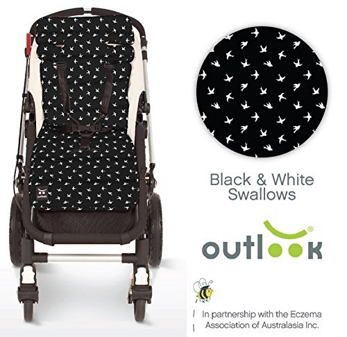 Outlook Universal Cotton Pram Stroller Liner Seat Cushion Pad (Black And White Swallows)