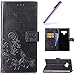 Produktbild HMTECH Galaxy Note 9 Hülle Prägung Schmetterling Blumen PU Lederhülle Flip im Bookstyle Magnetverschluss Schutzhülle PU Leder Hülle Samsung Galaxy Note 9,Lucky Clover:Black