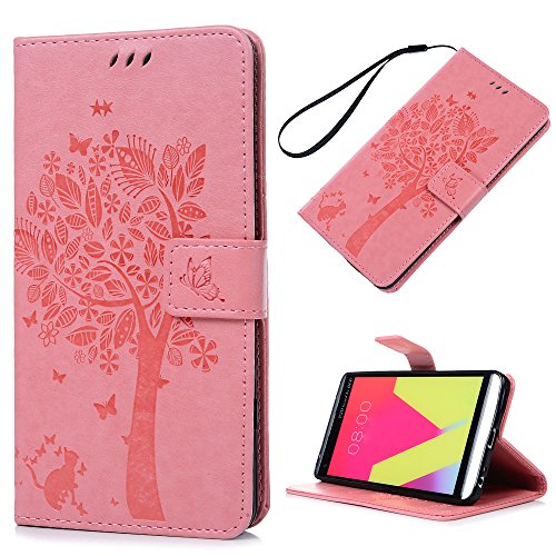 KASOS LG V20 Leather Case, Embossing Flower Butterfly Magnetic Closure [Flip Wallet Case] Cover Pattern [Cash Card Slots Change Pouch]TPU Inner Bumper [Kickstand Cradle ] Magnetic Lock Phone Shell