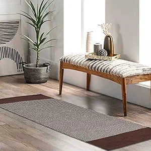 Habere India-All the Cultures Fabricating India - Handmade/Handloom 100% Cotton Striped Carpet & Bedside Runner, Also for Yoga/Exercise (Brown)