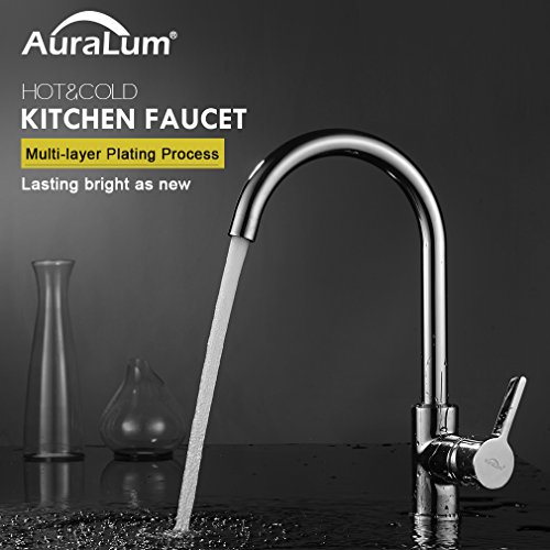 Auralum Chrom Küchenarmatur Niederdruck Kupfer Spültischarmatur Mischbatterie für Küche 360° Drehung Armatur - 3