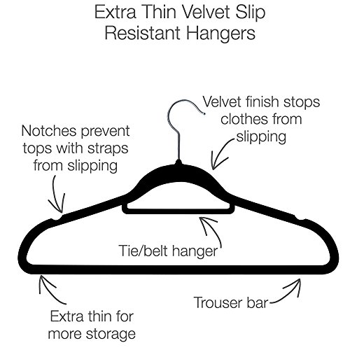 JVL Kleiderbügel mit Samtbezug, extraschmal, Schwarz, 120 Stück - 2