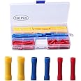 100 PCS Straight Wire Butt Connector, Fully Insulated Butt Splice Connectors, Electrical Butt Crimp Connectors Automotive Cable Crimp Terminals, Blue Red Yellow