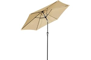 Angel Living 250cm Parasol de Jardín Sombrilla de Acero con Mecanismo de Inclinación Sombrilla con Mástil de Acero de 38mm para Jardín Patio Playa (Beige)