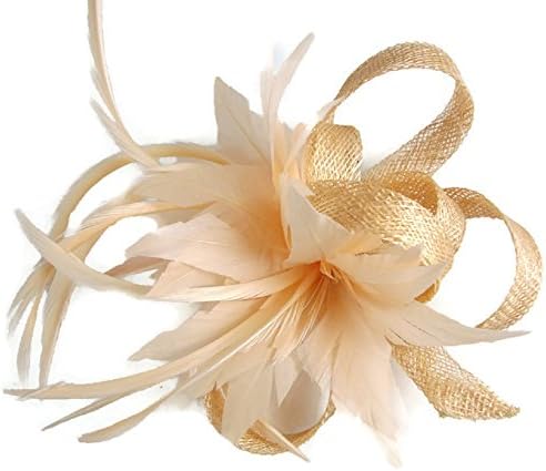 Signature Loop Sinamay Feather Hair Clip Corsage Brooch Fascinator (Nude)