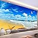 Produktbild Hwhz Benutzerdefinierte Wandbild Malerei Vlies Wohnzimmer Home Decor 3D Blau Himmel Weiße Wolken Strand 3D Fototapete-150X120Cm
