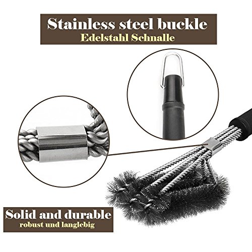 FOWLAN ® 3 in 1 BBQ Grill Brush, 360 Degree Cleaning System, 18 Extra Long Thermal Polypropylene Handle Long Lasting Woven Stainless Steel Wire Brush Outdoor and Camping Grill Brush, Perfect for Barbecue, Gas and Electric Grill