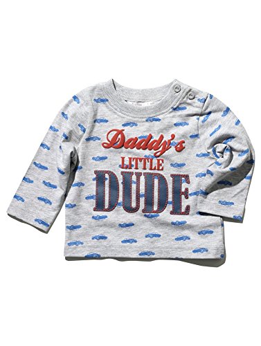 M&Co Baby Boys Long Sleeve Car Print Daddys Little Dude Slogan Cotton Casual T-Shirt Grey Marl 3/6 Mnths