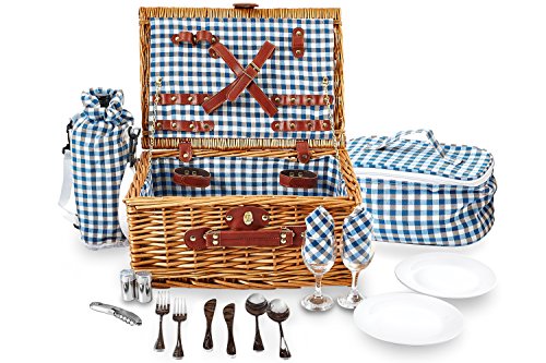 Andrew James Traditioneller Premium Picknickkorb aus Weide für 2 Personen – Mit Besteckt Set und Kühltasche Set - 7