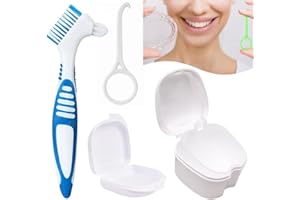 OYAYUBI Prothesenbürste Set, Prothesen Bade Box, Zahnspangenreiniger, zahnspangen reinigungsdose Aufbewahrungsbox, Zahnprothesendose, für Zahnspangen oder Zahnersatz reinigen und aufbewahren für Reise, Weiß