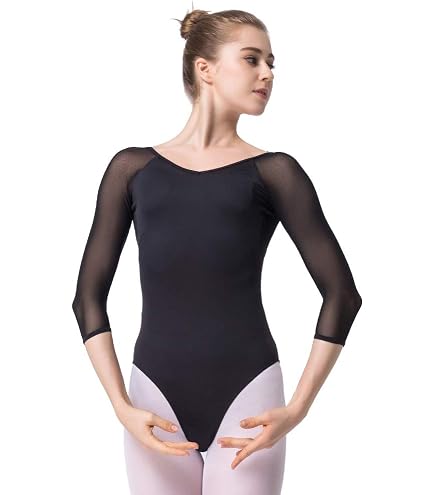 Body Donna A Maniche Lunghe Per Danza E Ginnastica - Collo Tondo, Aderente, In Poliestere/Spandex