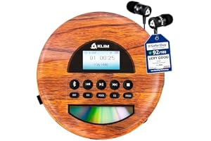 KLIM Nomad Wood - Nouveauté 2024 - Lecteur CD Portable - Batterie Intégrée Longue Durée - Écouteurs KLIM Fusion - CD-R, CD-RW, MP3 - Lecteur TF, Mini Radio Portable, Bluetooth - pour la Voiture