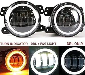 AUTO MT led White fog lamp 4 inch 60w 8000lm with Yellow drl ring turn indicator and 3 cree led lens only For MARUTI SUZUKI MAHINDRA THAR UNIVERSAL FITTING (2 pcs)