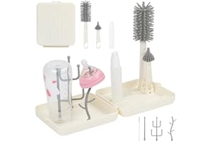 Vicloon Set de Cepillos para Biberones, 6 en 1 Kit de Cepillo Limpia Biberones Viaje con Cepillo para Biberones, Pezones & Pajitas, Dispensador de Jabón, Caja de Almacenamiento, Soporte para Secado