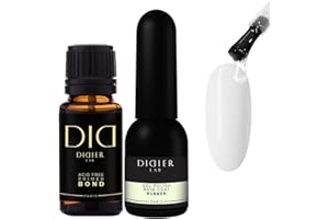 DIDIER LAB DIDER LAB Premium Acid Free Nail Primer Bond 15ml and Clear Rubber Base Gel for Nails 8ml Set - Nail Prep Kit for LED UV Gel Nail Polish - Long-Lasting Nail Gel Polish Solution 2pcs