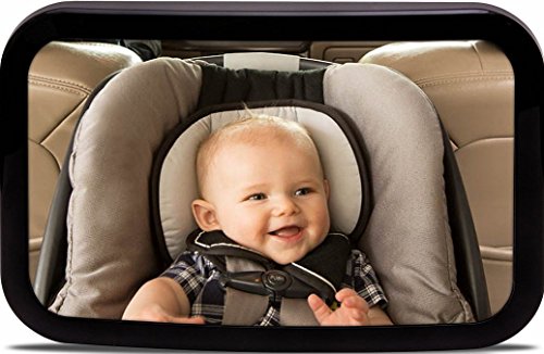 Iztoss® Back Seat Baby Mirror for Car | Perfect View of Rear Facing Car Seat | Extra Large Crystal Clear Reflection | Shatterproof glass & Lightweight | Non Slip | No Centre Headrest Required