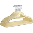KEPLIN Velvet Hangers 20 Pack - Non-Slip Clothes Hangers with Tie Bar & 360° Hook - Durable & Sturdy, Space-Saving Wardrobe Organisers for Suits, Jackets & Clothes- Home Storage Solution (Cream)