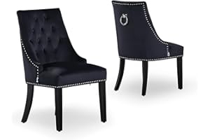 P&N Homewares - Windsor Chair - Black | Tufted Velvet Fabric | Door Knocker | Studded | Dining Chair | Upholstered Accent Side Chair | FREE NEXT DAY DELIVERY |