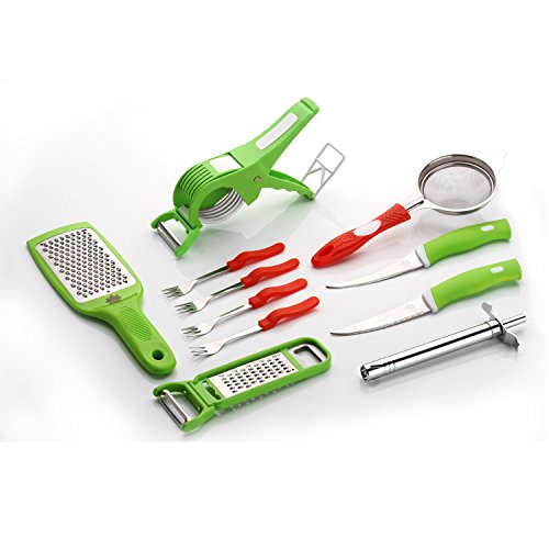 BMS Lifestyle Universal Multi-Purpose Kitchen Combo Set Stainless Steel Gas Lighter, Peeler, 2 Knife Set, Stainer, Grater and Slicer- Set Of 11 Piece RS.449 (55.00% Off) - Amazon
