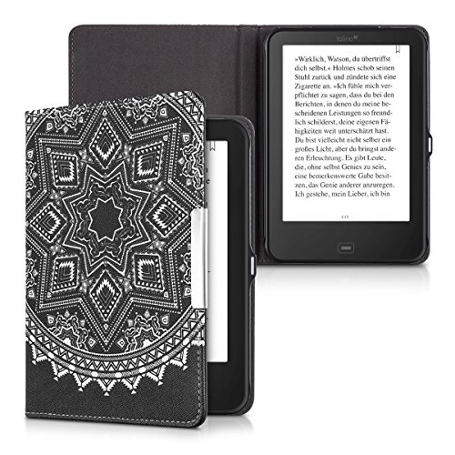 kwmobile Hülle für Tolino Shine 2 HD – Flipcover Case eReader Schutzhülle – Bookstyle Klapphülle Sonne Aztec Design Weiß Schwarz - 5