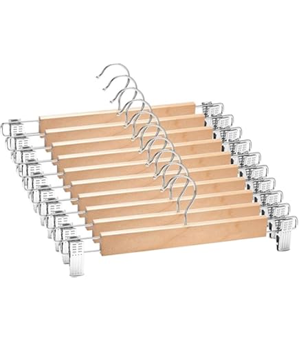 Lote De 8 Perchas Con Pinza Para Pantalones De Madera - Antideslizantes, Gancho Giratorio 360°