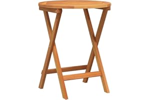 vidaXL Mesa de Jardín Plegable Redonda Ø60 x 72cm de Madera Sólida de Acacia, Ideal para el Exterior, Diseño Moderno, Acabado Suave y Brillante, Ahorra Espacio, Cenas o Cafés. Mueble P