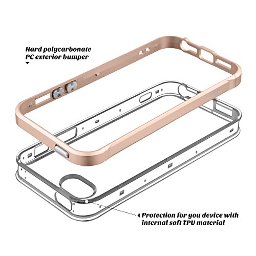 iPhone 5S / 5 Case, ULAK iPhone SE Case Shock Absorption Bumper Frame [Drop Protection] Soft Transparent Anti-Scratch Clear Back Case Cover for Apple iPhone 5 5S SE (Gold)