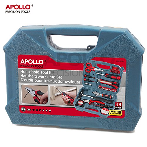 Apollo 49-teiliges Heim-Büro-Garagen-Werkzeugset inklusive 200g Schlosserhammer, verstellbarem Schraubenschlüssel, Kombizange, Blechschere, Steckschlüssel, Messer, Bit-Dreher & Schraubendreher-Bits, Präzisionsschraubendreher, Maßband & Klebeband – alles in einer kompakten Aufbewahrungsbox - 6
