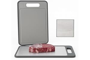 SF SÓNIFER Tabla de Cortar de Cocina 4 en 1 Multifuncional, Superficie de Aluminio para Descongelar Alimentos, Rallador de Ajo y Afilador de Cuchillos Integrado, Antideslizante, sin BPA (1 tabla+1bayeta)