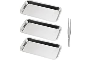 UptVin 3 Stück Instrumententablett Medizinisches Tablett mit 1 Stück Pinzetten, Kleine Edelstahltabletts, Rechteckige Medizinisches Tabletts, für Zahnärztliches Labor Werkzeug