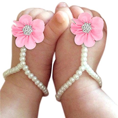 Culater® 1Pair Infant Pearl Chiffon Barefoot Toddler Foot Flower Beach Sandals
