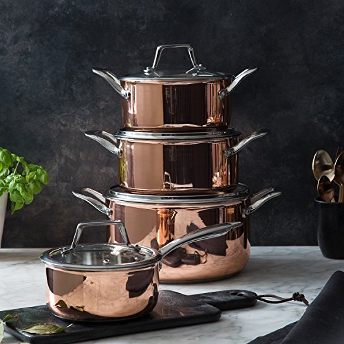 3-Schicht-Edelstahl Topfset Claire (8 tlg.) von Springlane Kitchen Kupfer-Topfset mit Glas-Deckeln / Copper pots in modernem edlen Design, alle Herdarten inkl. Induktion - 5