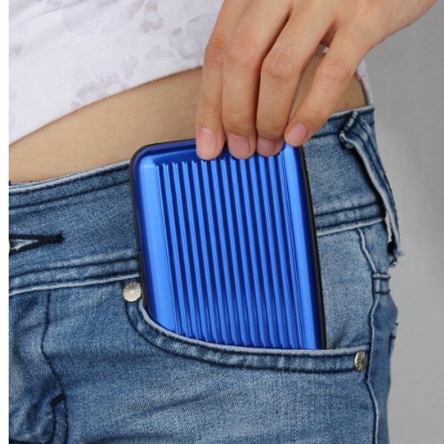 Alu wasserdichte Kreditkarten Visitenkarten Etui Case Tasche Box Hülle Kartenbox Aufbewahrungsbox Blau - 3