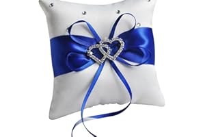 HshDUti Double-Heart Wedding Ring Pillow, Ring Bearer Pillow, Ring Bearer Cushion for Wedding Party Ring Holder Blue