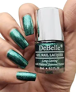 DeBelle Gel Nail Lacquer Cosmic Emerald (Glitter Emerald Green) 8ml - Enriched with natural Seaweed Extract, cruelty Free, Toxic Free