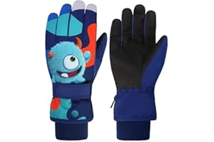 FAYHIJUN Waterproof Kids Gloves Winter Cold Weather Fleece Lined Thermal Warm PU Palm Snow Ski Cycling Glove for Age1-13 Boys Girls Kid Boy Toddler Girl Children Skiing Snowboarding