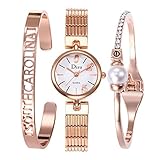 Hswt Damenuhr Armband Armband gesetzt Damenarmbanduhr, dreiteilig Gold und Silber Schmuckset Zubehör ansehen, Rose
