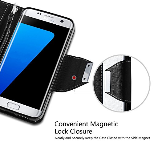 Vakoo Funda Galaxy S7 Edge  Samsung Galaxy S7 Edge Carcasa Case Cuero Premium PU Estilo Libro Tel  fono M  vil Protectora Cover para Samsung Galaxy S7 Edge  Negro Blanco 