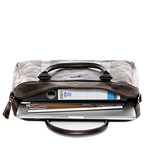 BACCINI Laptoptasche LEON – Notebooktasche groß fit für 15.4″ mit Extra-Abtrennung- Businesstasche – echt Leder Distressed-Braun - 5