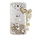 Produktbild LG K8 Hülle, Sense TE Strass [3D Handgefertigt] Diamant Serie Bling Schutz Handy Tasche Kristall Transparent Case Cover Hülle mit Retro Anti Staub Stecker - Herz Anhänger Blumen / Gold