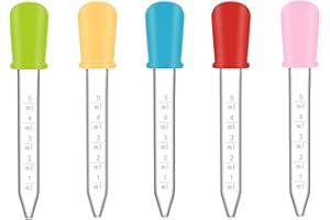 SUFUNE 5 Pcs Pipetta Contagocce, Pipette Contagocce Plastica, 5 ml Pipetta Dropper in Silicone, con Punta Della Lampadina Pipette Graduate