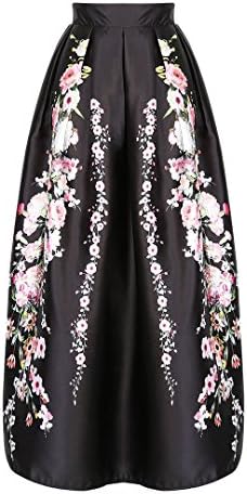 Choies Women's High Waist Sakura Print Flared Maxi A-Line Skirt M