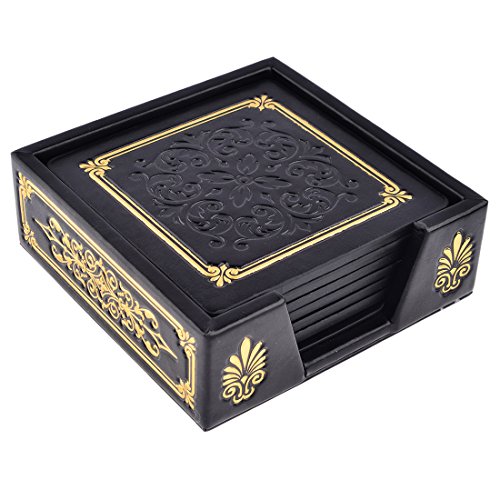 FOKOM 6er Untersetzer Untersatz Tasse Matte Coaster Cup Mat mit Halter-Schwarz - 4