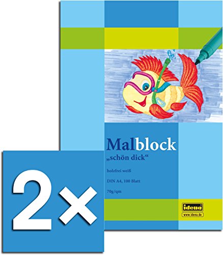 Idena 212013 Malblock A4, 70g/m², 100 Blatt, Schön Dick (2 Malblöcke)