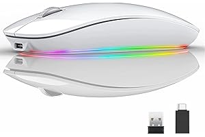 Uiosmuph U15 RGB Mouse Wireless, Senza Fili Mouse Ricaricabile Mouse Wireless Silenzioso Mouse Ottico Wireless Mouse con Ricevitore Nano USB per PC/Laptop/Macbook (Bianca)