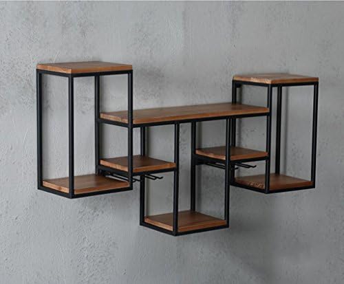 Industrial wind wall hanging shelf Wine cabinets Solid wood bar wine racks, wall-mounted wooden decorative lockers, display racks hanging custom wine racks ornaments stemware decorations Wall shelves ( Color : #2 )
